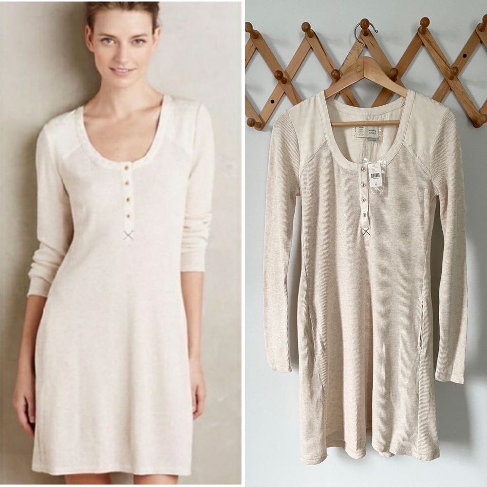 Anthropologie Waffle Knit Henley Dress by Saturday Sunday